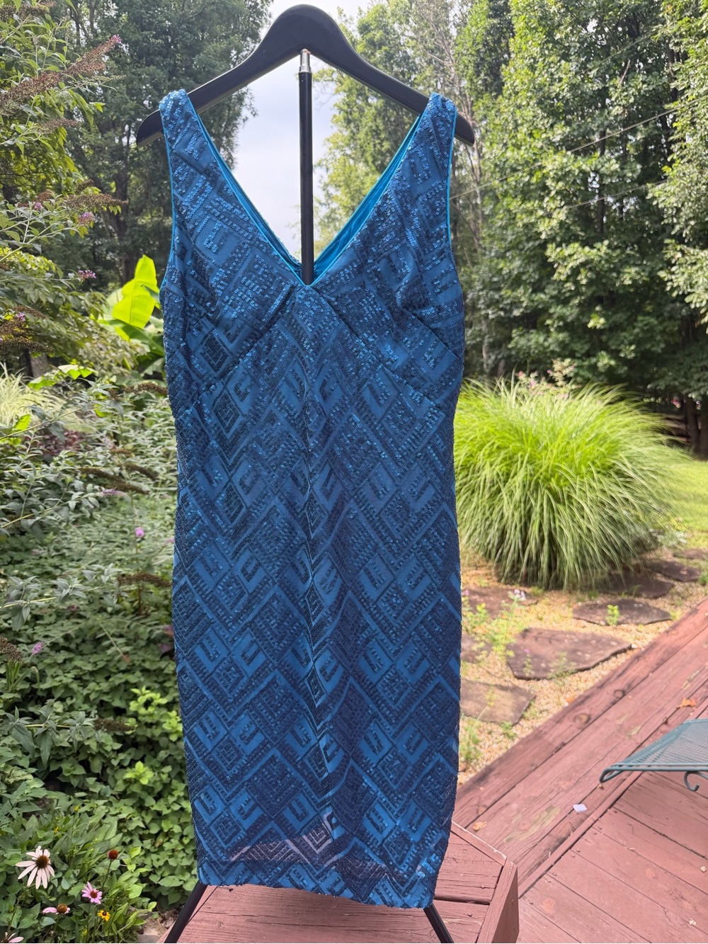 Vince Camuto Teal Blue Art Deco Style Sequin Dress- Size 14